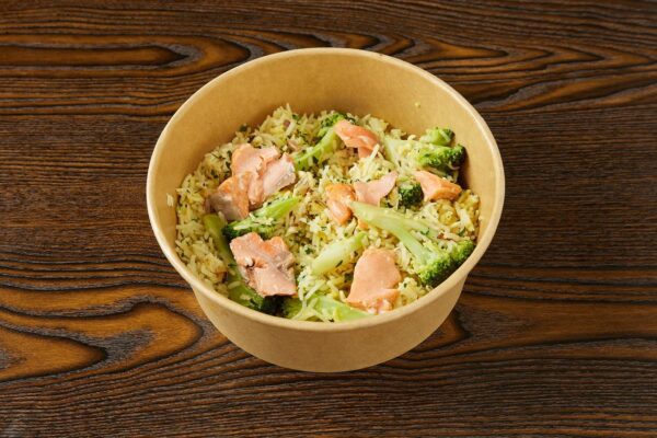 Salmon Rice Stir Fry with Broccoli